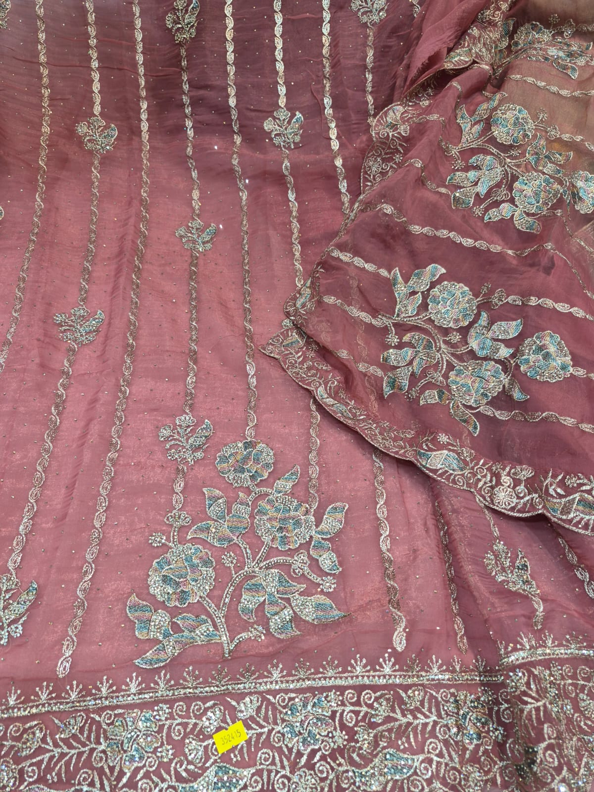 Dusty rose glass organza floral embroidery