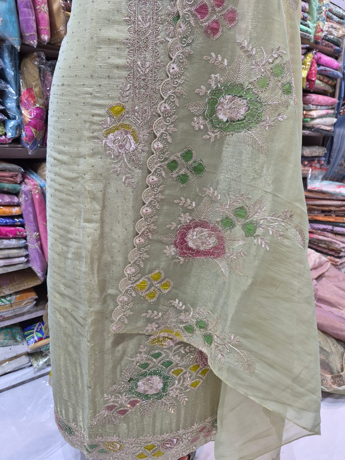 Glass organza sage green work