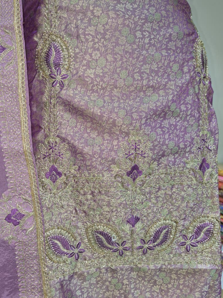 Dusty Mauve Lavender Kheen Khwab Silk Suit with Kadhai Work