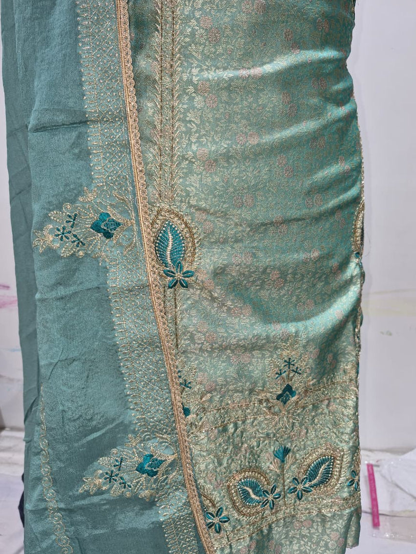Seafoam Teal Kheen Khwab Silk Suit with Kadhai Work