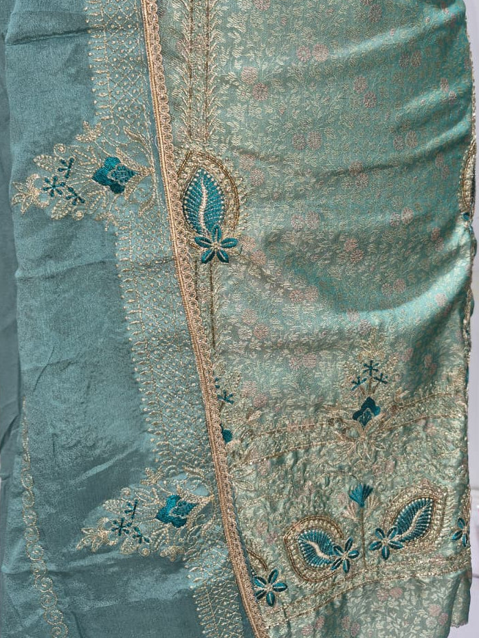Seafoam Teal Kheen Khwab Silk Suit with Kadhai Work