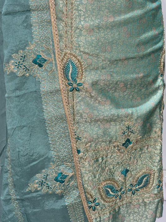 Seafoam Teal Kheen Khwab Silk Suit with Kadhai Work