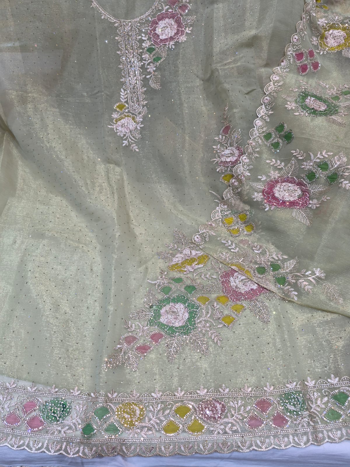 Glass organza sage green work