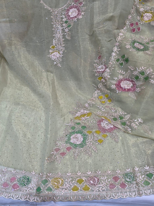 Glass organza sage green work