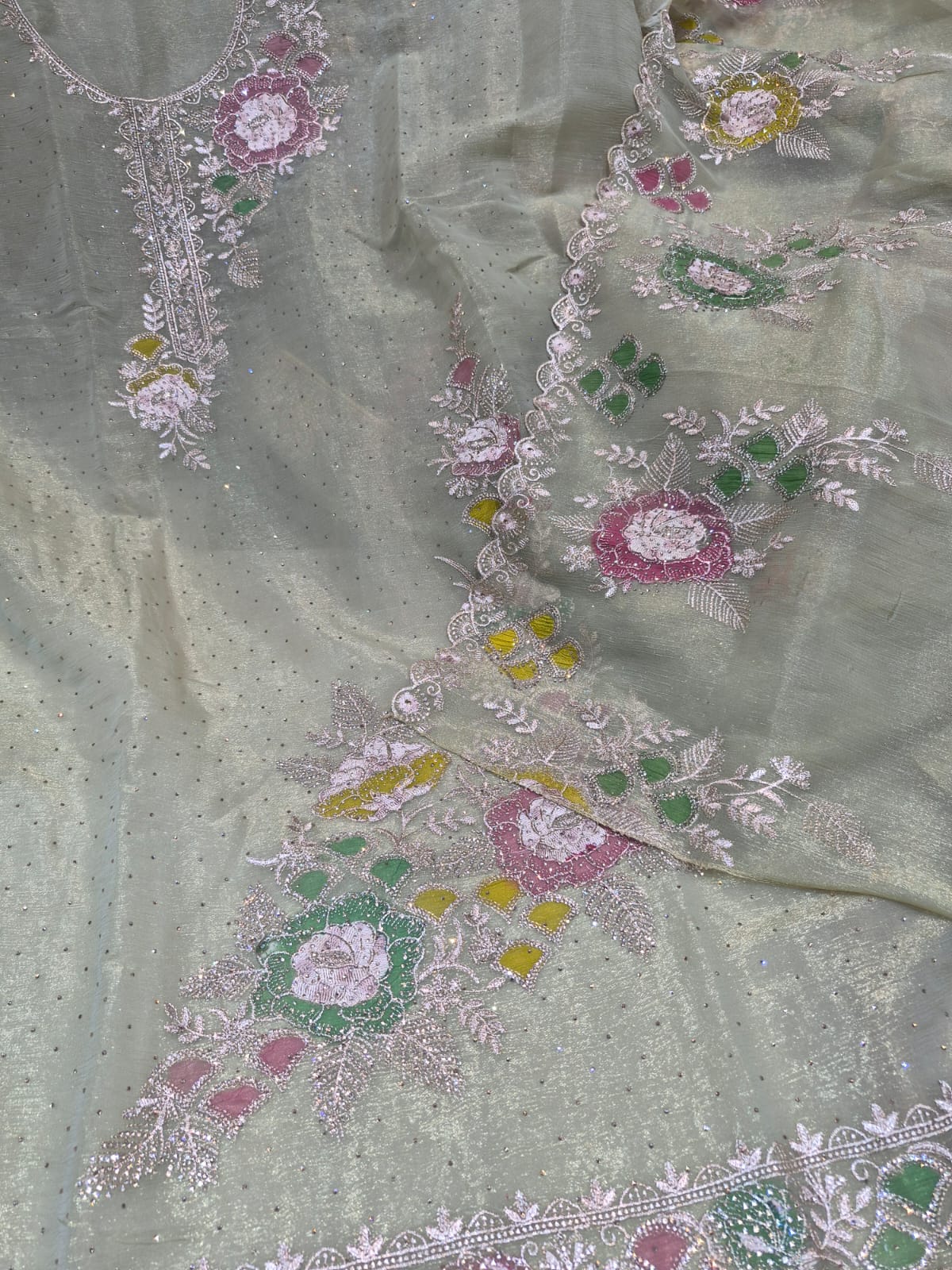 Glass organza sage green work