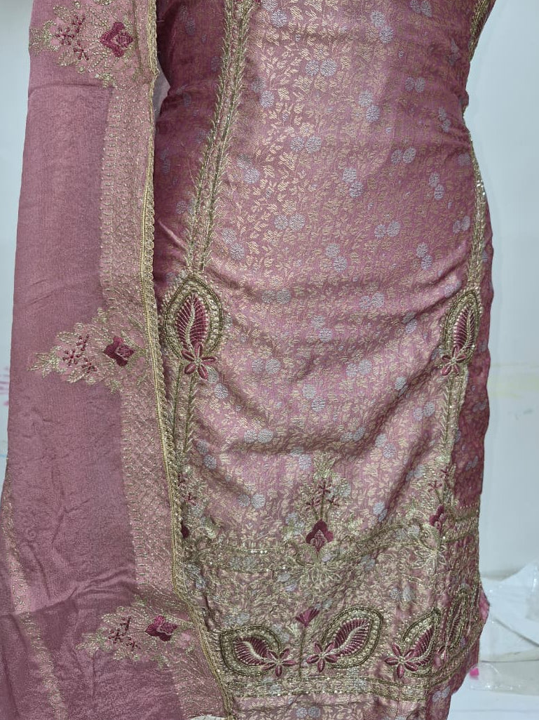 Dusty Pink Kheen Khwab Silk Suit with Kadhai Work