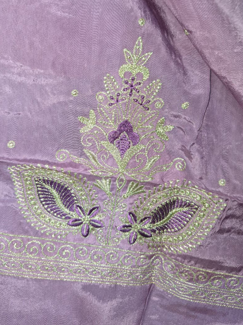 Dusty Mauve Lavender Kheen Khwab Silk Suit with Kadhai Work