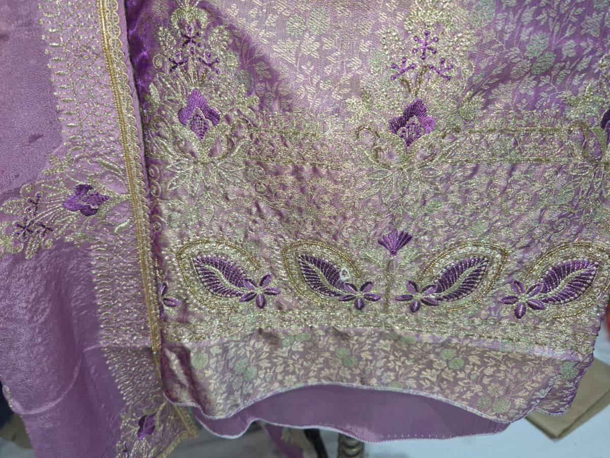 Dusty Mauve Lavender Kheen Khwab Silk Suit with Kadhai Work